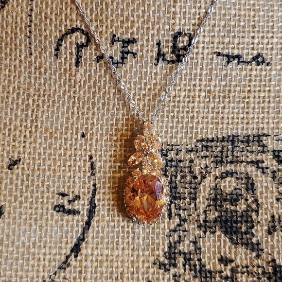 Faux Morganite pendant with accent stones, Sterling silver chain - Picture 1 of 7